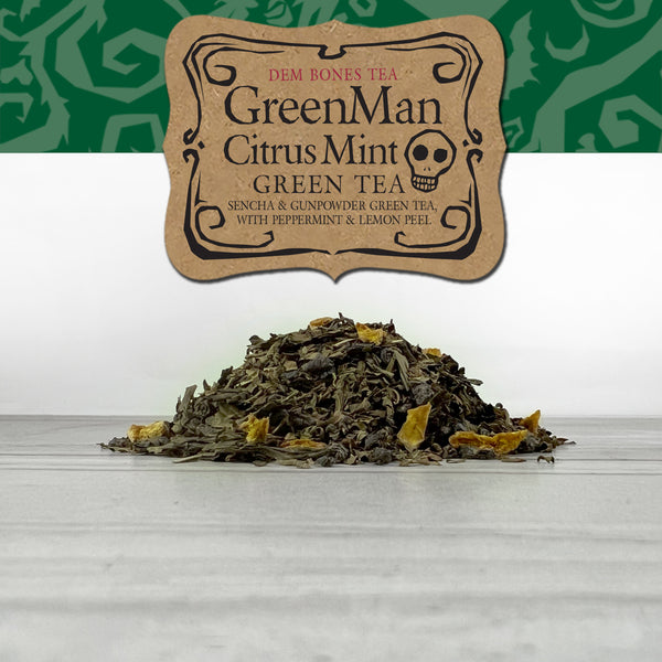 Loose Leaf Tea,  Green Man Tea, Peppermint Sencha and Gunpowder Green Tea blended with Citrus