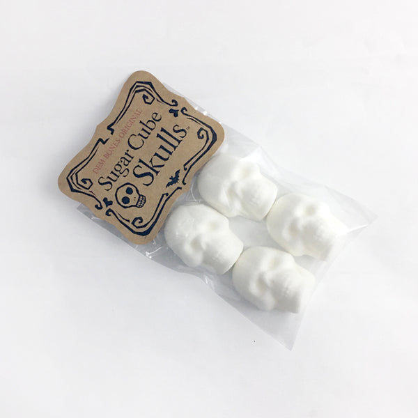Skull Sugar Cubes, 4 Skulls stacked in Bag, Kraft Label, Sugar Cube Skulls, Dem Bones Original