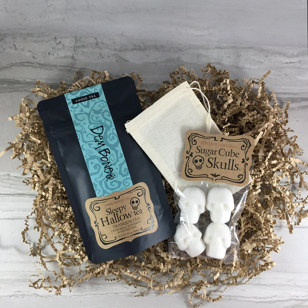 Loose Leaf Tea Gift Box / Sleepy Hallow Herbal Tea Care Package, Sugar Cubes & Tea Bag