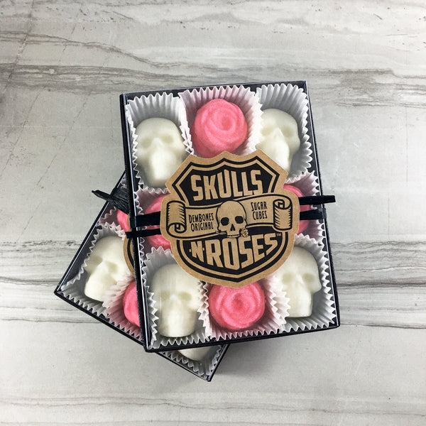 Skulls-N-Roses Sugar Cubes, Skull Shaped Sugar Cubes with Red Roses