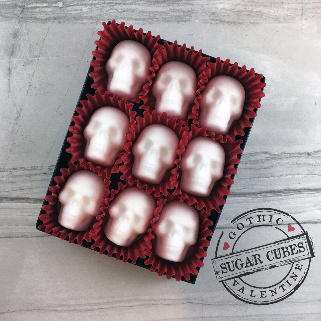 Gothic Valentine Skull Sugar Cubes - Red and White