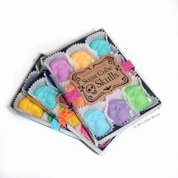 9 Pack Box, Sugar Cube Skulls, Bright Colors, Day of the dead, sugar skulls.